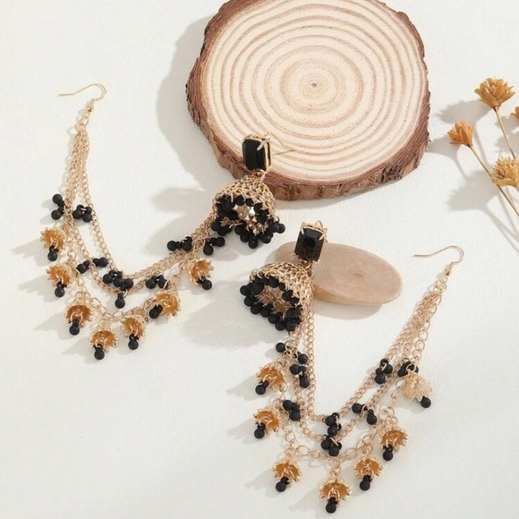 1 Set Black & Gold Jhumka Earrings - Picture 4 of 4